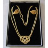 9ct gold double strand knotted rope necklace and earrings total weight 14 g length of necklace 17"