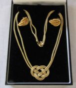 9ct gold double strand knotted rope necklace and earrings total weight 14 g length of necklace 17"