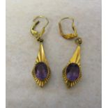 Pair of 9ct gold amethyst drop earrings total weight 2.8 g