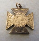 9ct gold medallion 'Presented to J E Pallister by the Blackhill Clee Party 1897' weight 6.4 g (3