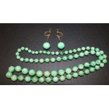 String of jade beads (31cm drop) & pair of screw-fit spherical jade earrings