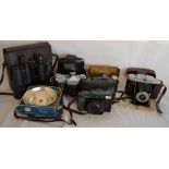 Pair of Zenith binoculars 10 x 50 mm, various cameras including a Zenit 8 SLR & a Kershaw 110