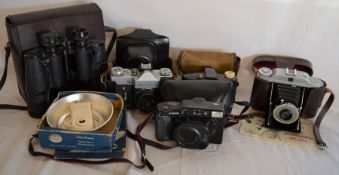 Pair of Zenith binoculars 10 x 50 mm, various cameras including a Zenit 8 SLR & a Kershaw 110