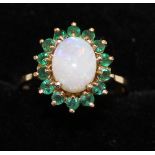 14k opal and emerald cluster ring, size V, approximately 5.3g
