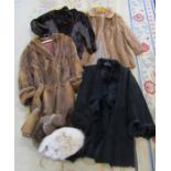 4 ladies fur coats and assorted fur hats