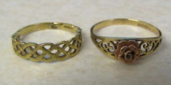 2 9ct gold rings size M/N and P weight 2.6 g