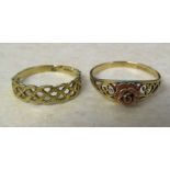 2 9ct gold rings size M/N and P weight 2.6 g