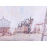 Daryl Lindsay: watercolours, landscape with industrial buildings, 17" x 21", in gilt strip frame,