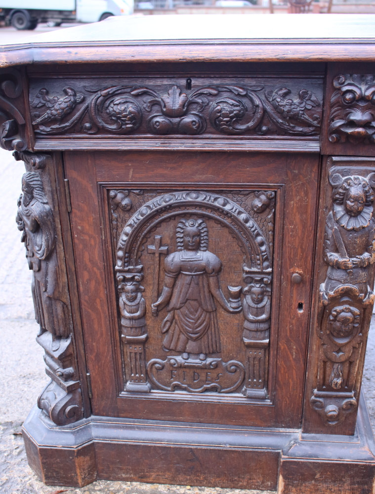 *A partners Victorian oak double pedestal desk with green leather tooled lined top, the pedestals - Image 11 of 21