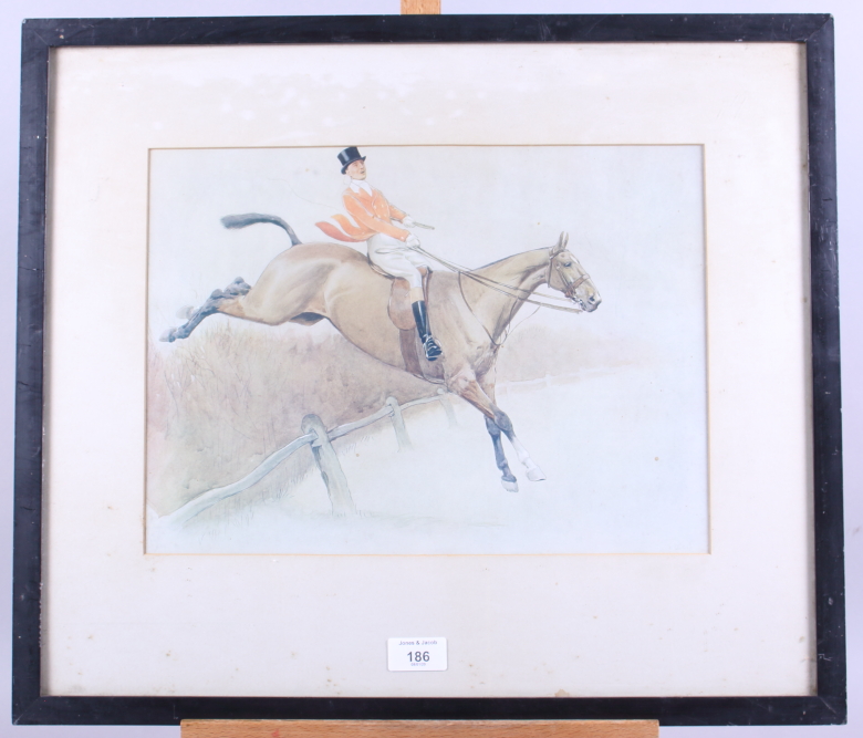 A pair of Cecil Aldin prints: mounted huntsmen, in ebonised strip frames - Image 3 of 4