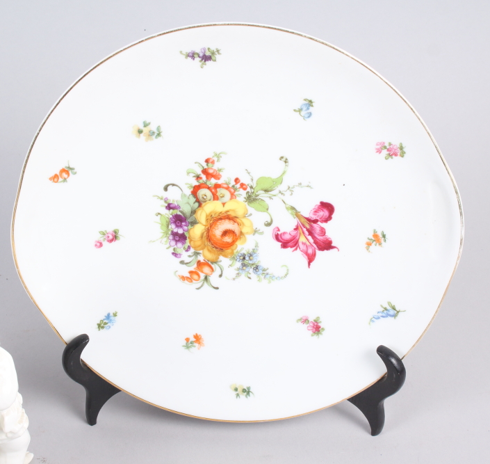 A 19th century Meissen plate decorated flowers, 9 1/2" dia, a smaller Meissen dish, another plate - Image 4 of 10