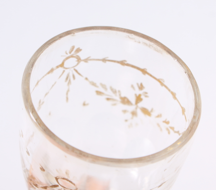 A mid 18th century cordial glass with gilt decorated bowl and faceted stem, 5" high (gilding - Image 2 of 13