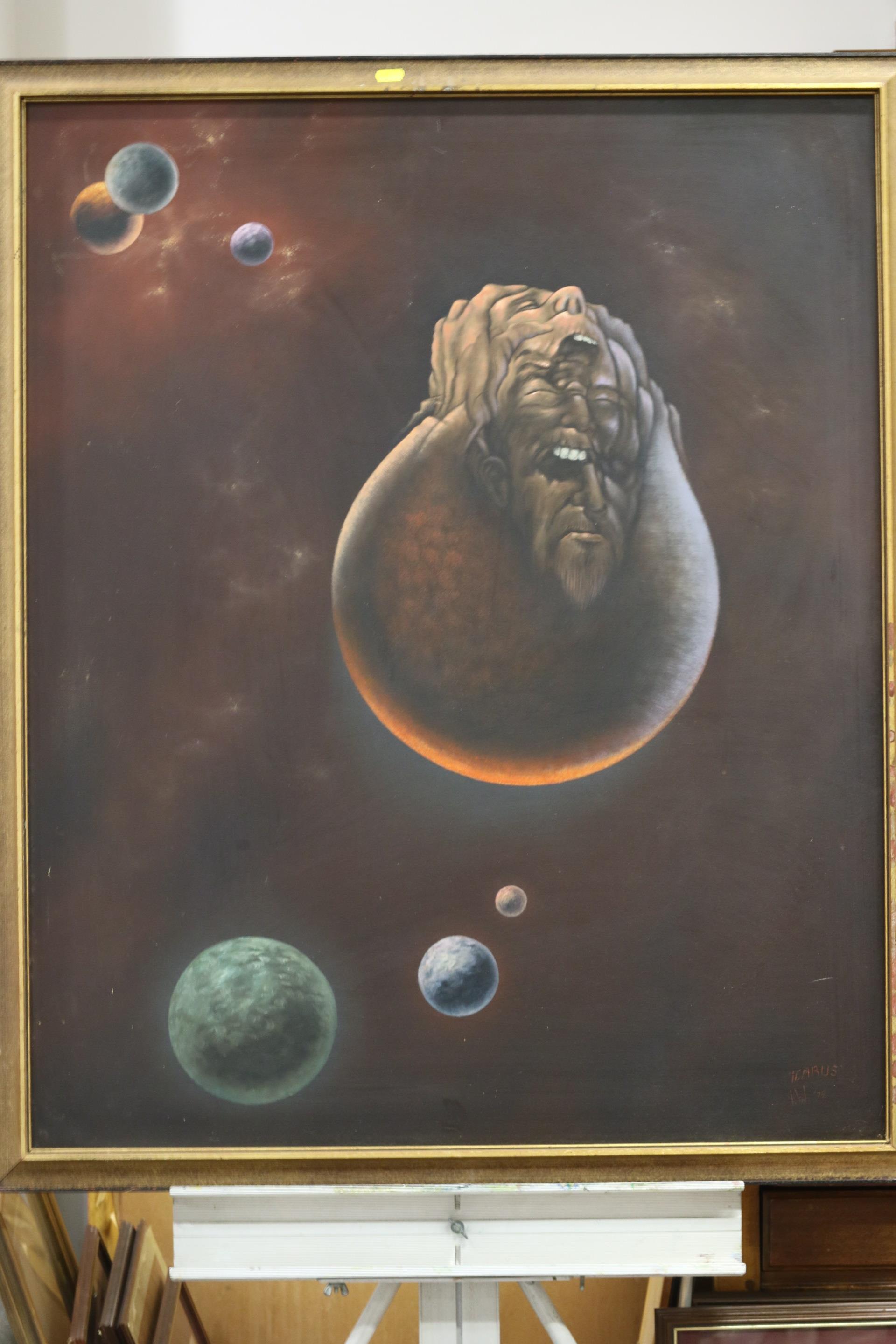 I W, '79: an oil/acrylic on board, "Icarus", 38 1/2" x 31", in painted frame