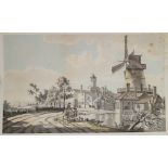 Sam Howitt: watercolours, study of windmill with figures and horse in foreground, 8 1/2" x 14",