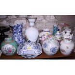 A Wedgwood "Wild Strawberry" pattern vase, 8 1/4" high, an "Old Chelsea" pattern blue and white