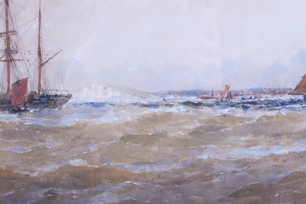 Thomas Bush Hardy, 1891: watercolours "Off Dover" shipping, 6 1/2" x 20", in gilt frame - Image 4 of 4