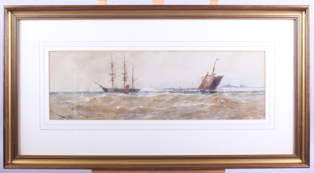 Thomas Bush Hardy, 1891: watercolours "Off Dover" shipping, 6 1/2" x 20", in gilt frame - Image 2 of 4