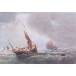 A mid 19th century watercolour, fishing boats at sea, 9 1/2" x 6 1/2", in gilt frame