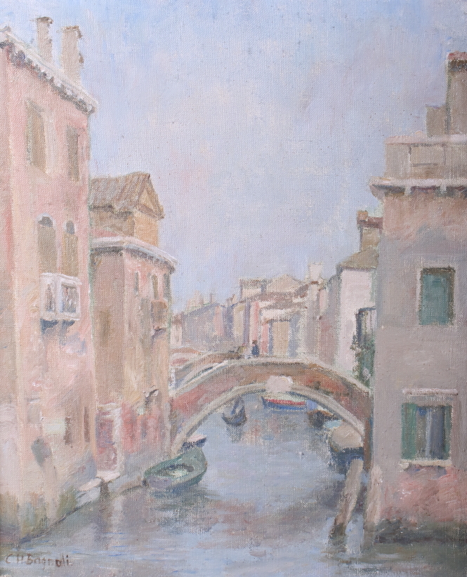 C H Bagnoli: oil on canvas, view of Henley Bridge, 19 1/2" x 23 1/2", in canvas lined strip frame, - Image 2 of 5