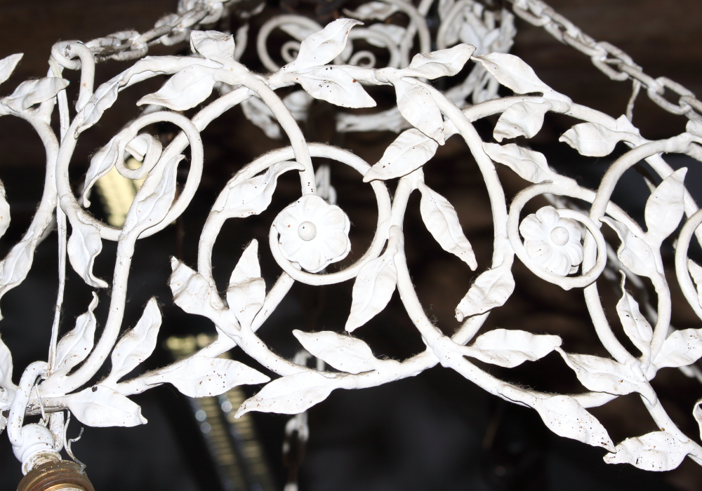 A wrought iron and cream painted two-tier chandelier - Image 3 of 3