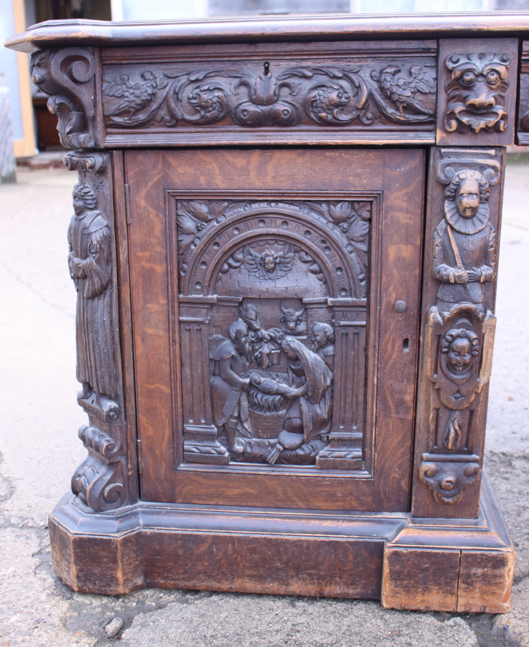 *A partners Victorian oak double pedestal desk with green leather tooled lined top, the pedestals - Image 6 of 21