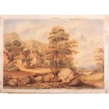 Henry Melling, 1833: watercolours, rural scene with wagon and distant cattle, 9 1/2" x 13 3/4",