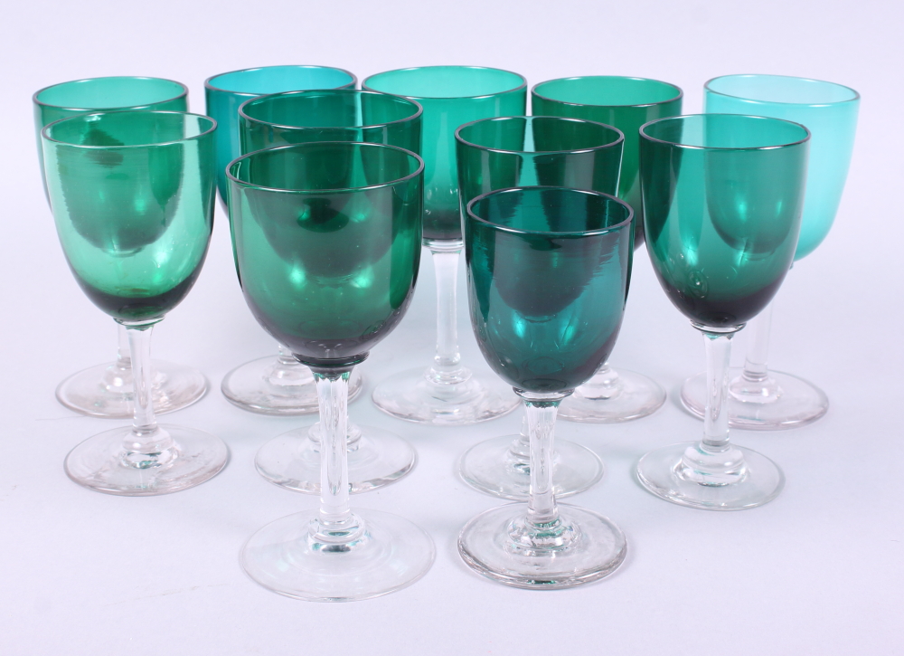 A collection of eleven 19th century green glass wines, various - Image 2 of 2