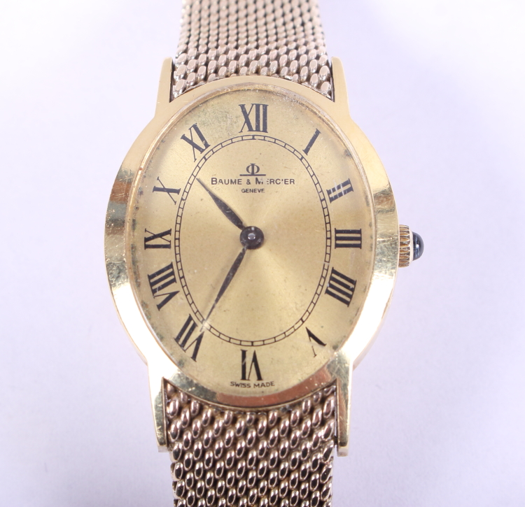 A lady's yellow metal Baume & Mercier bracelet watch with gilt oval dial with Roman numerals and - Image 2 of 4