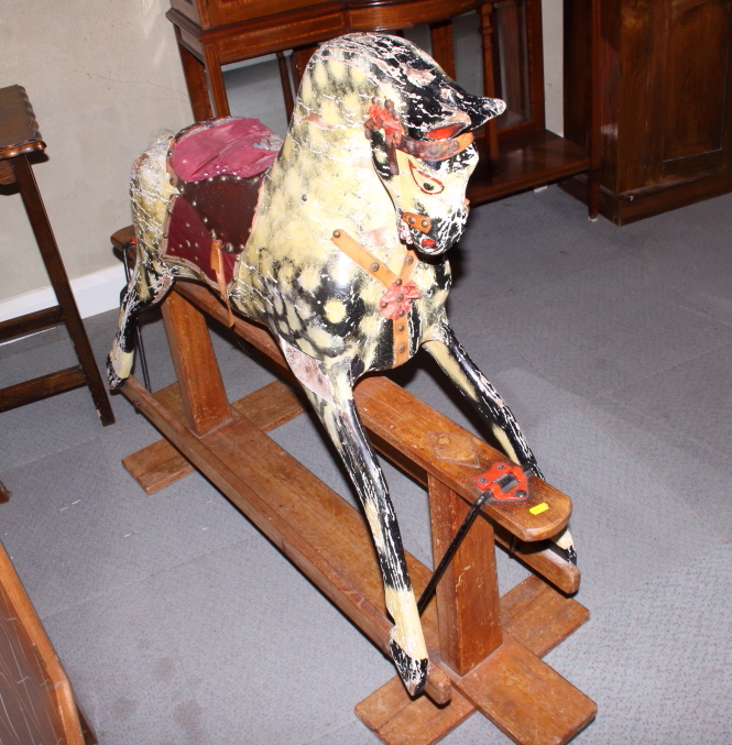 An early 20th century rocking horse, on wooden stand, 49 1/2" long - Image 5 of 5
