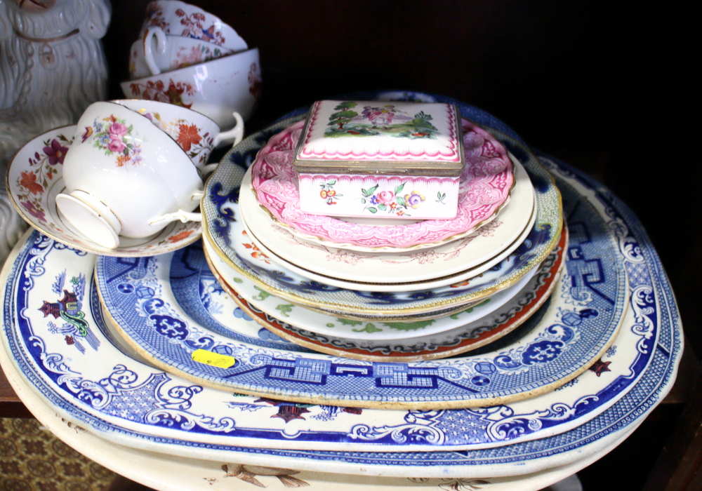 A pair of Staffordshire dogs, and an assortment of willow pattern platters, mixed plates and other - Image 2 of 3
