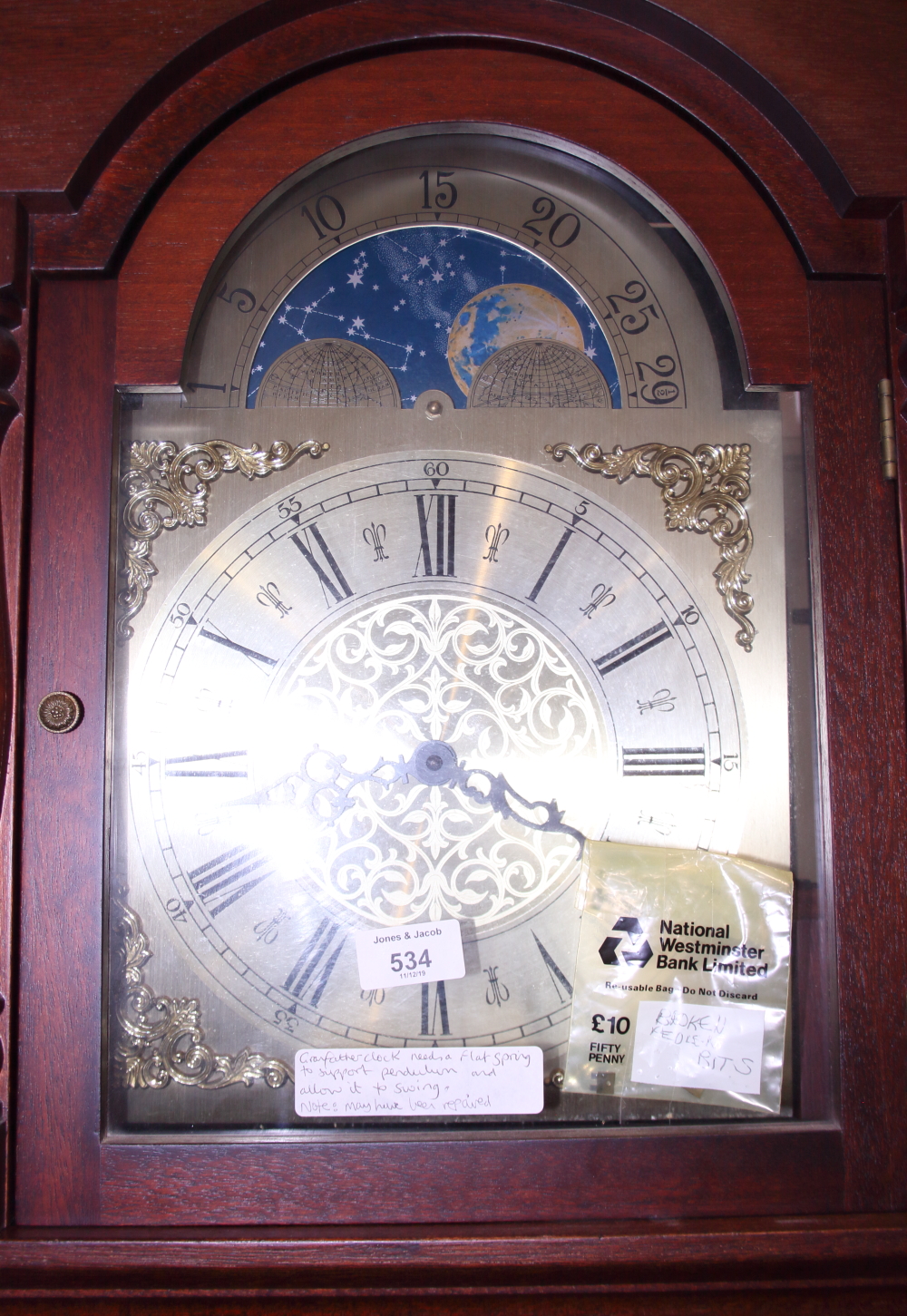 A mahogany long case clock with eight-day striking and chiming movement, arch top dial, 81" high - Image 2 of 2