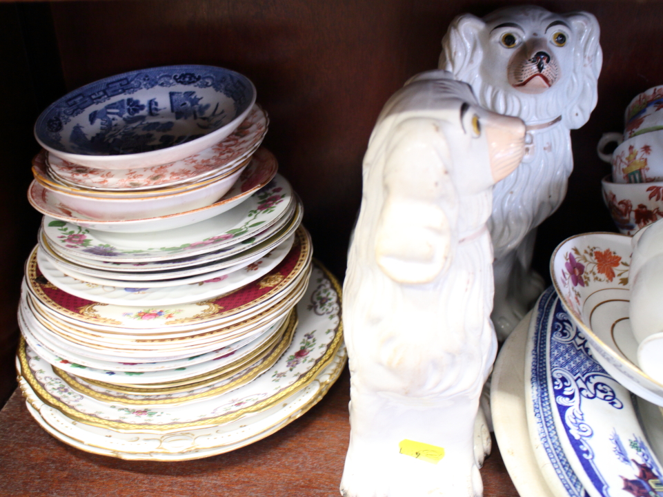 A pair of Staffordshire dogs, and an assortment of willow pattern platters, mixed plates and other - Image 3 of 3
