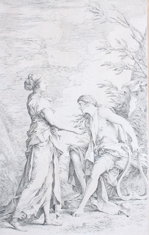 Salvator Rosa: a 17th century etching and engraving, "Apollo and Cumaean Sibyl", 13 1/2" x 8 1/2",