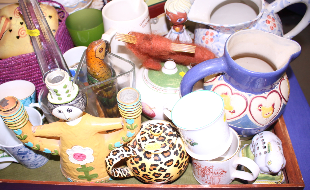 A leopard print teapot, three bird decorated jugs and other decorative china, etc - Image 2 of 6