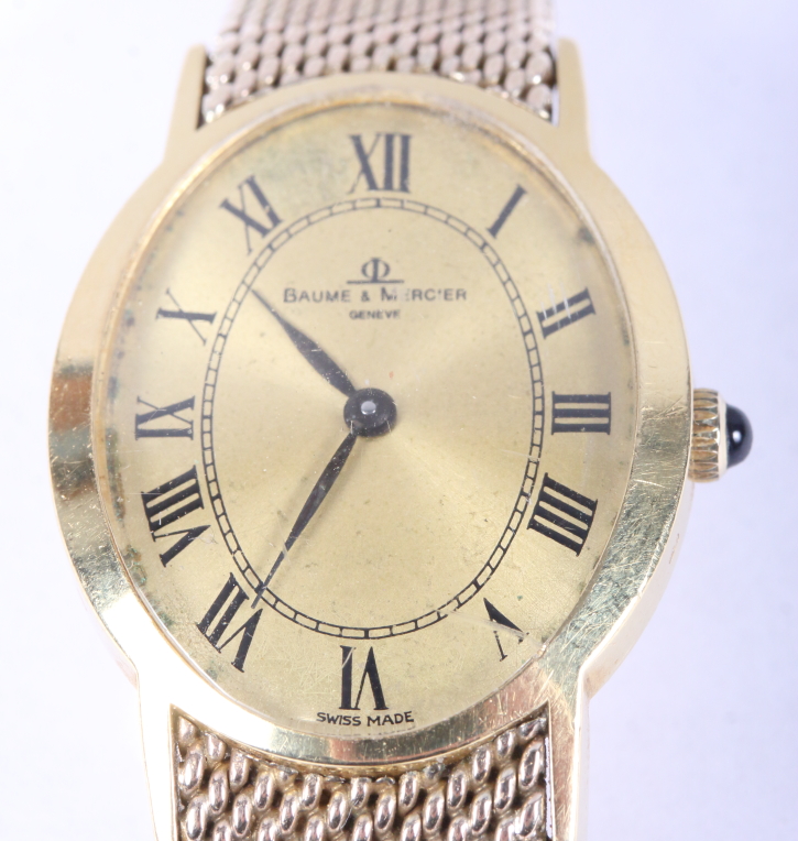 A lady's yellow metal Baume & Mercier bracelet watch with gilt oval dial with Roman numerals and - Image 3 of 4