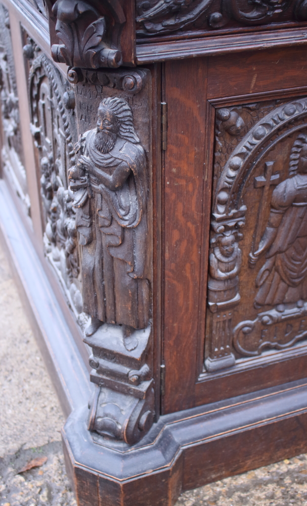 *A partners Victorian oak double pedestal desk with green leather tooled lined top, the pedestals - Image 12 of 21