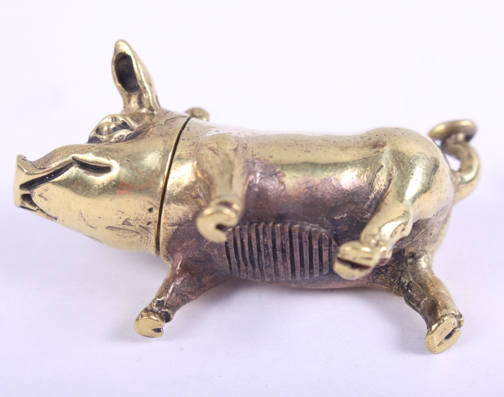 A brass vesta case, formed as a pig - Image 2 of 4