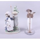 A Lladro figure of a girl playing the flute, 6093, 9 1/2" high, and another Lladro figure of a girl,