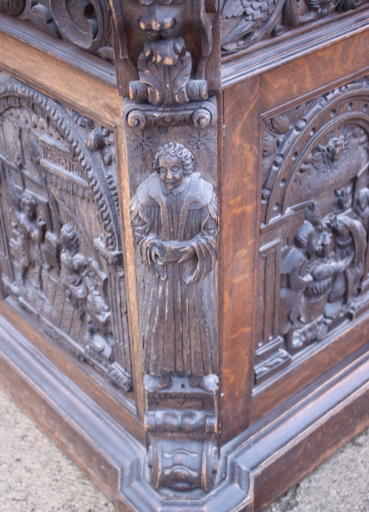 *A partners Victorian oak double pedestal desk with green leather tooled lined top, the pedestals - Image 16 of 21