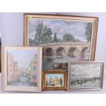 C H Bagnoli: oil on canvas, view of Henley Bridge, 19 1/2" x 23 1/2", in canvas lined strip frame,