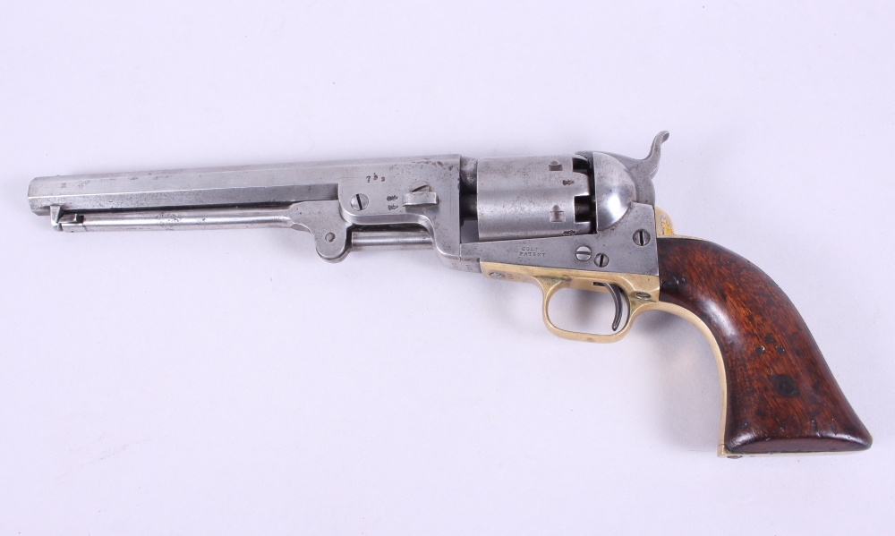 A Colt .36" six shot percussion revolver with brass trigger guard, octagonal sighted barrel