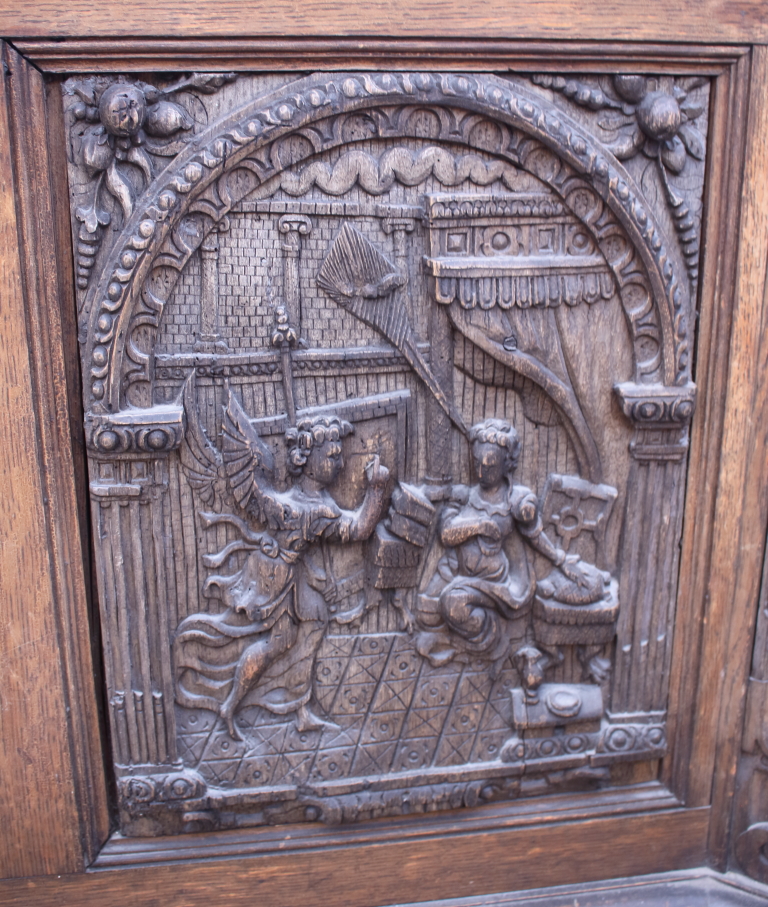 *A partners Victorian oak double pedestal desk with green leather tooled lined top, the pedestals - Image 9 of 21