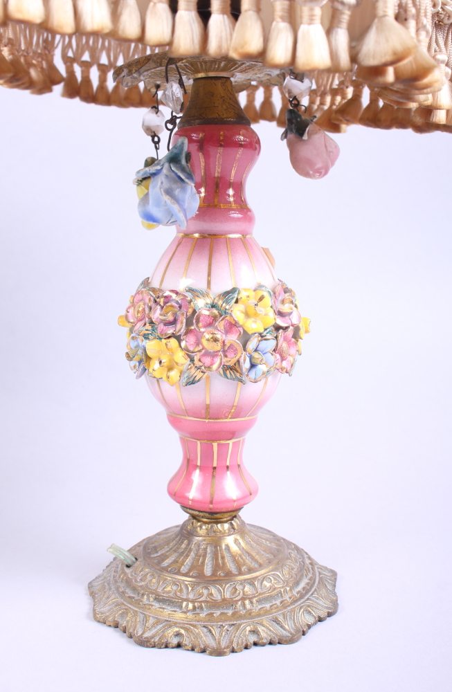 A Wedgwood majolica comport (damages) and a floral encrusted table lamp - Image 2 of 2