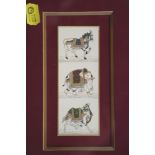 An Indian miniature illustration of three animals, 5 1/4" x 2", in decorative frame
