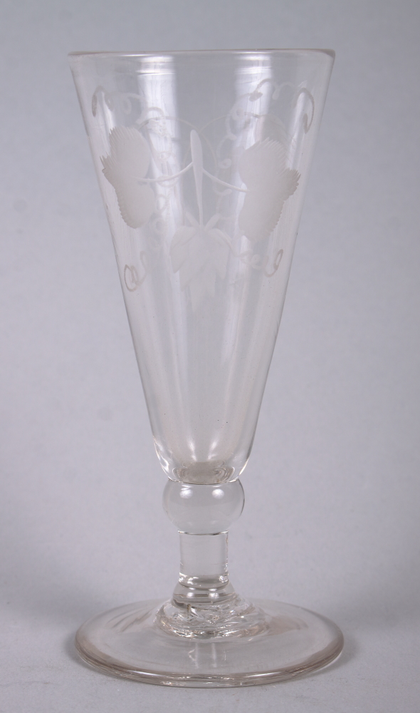 A mid 18th century cordial glass with gilt decorated bowl and faceted stem, 5" high (gilding - Image 4 of 13