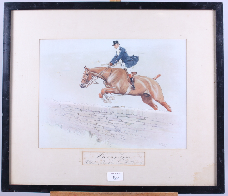 A pair of Cecil Aldin prints: mounted huntsmen, in ebonised strip frames