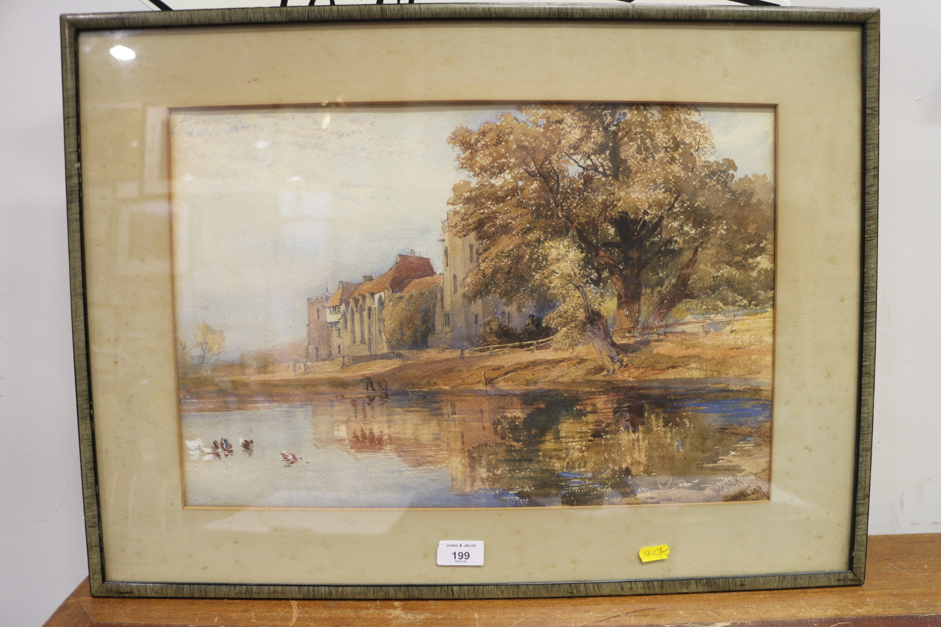 D H M Kewan, 1860: watercolours, view of Stokesay, Salop., 12 1/2" x 19", in strip frame - Image 2 of 5