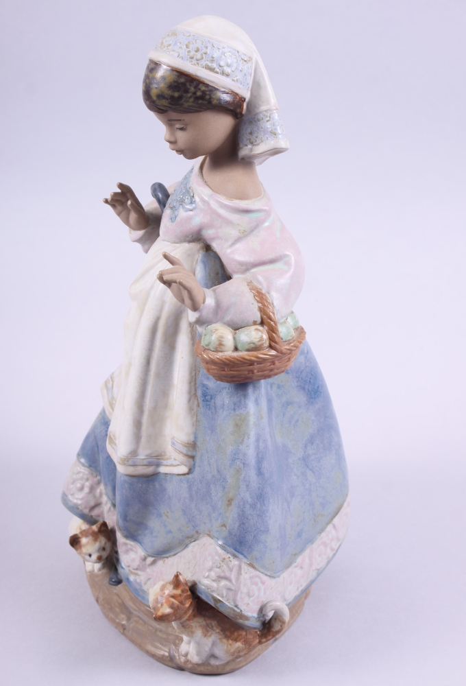 A Lladro gres figure of a girl with cats and an umbrella, 2219, 11" high - Image 2 of 5