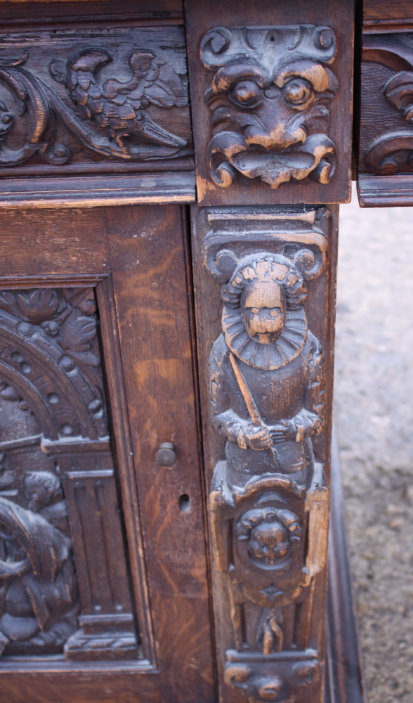 *A partners Victorian oak double pedestal desk with green leather tooled lined top, the pedestals - Image 17 of 21