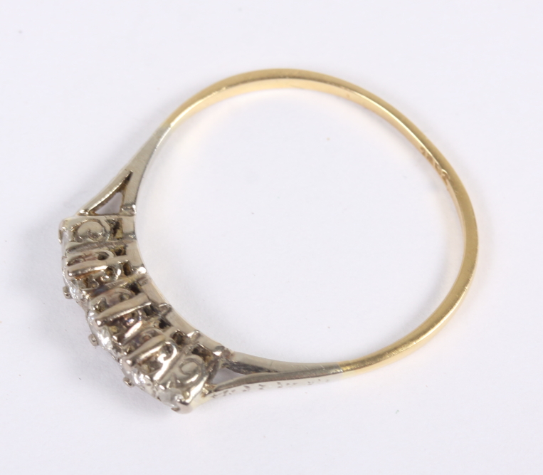 A yellow metal and diamond five stone ring, stamped 18ct, size Q - Image 4 of 4
